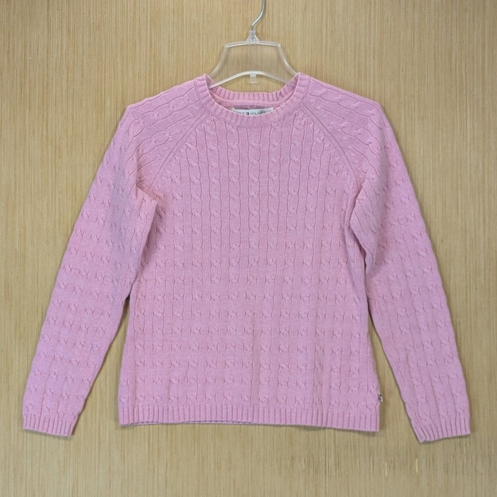 Tommy Hilfiger Cable Knit Sweater Womens Medium Pink Feminine Preppy Academia